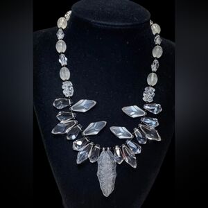 Vintage Acrylic Lucite And Clear Crystal Necklace